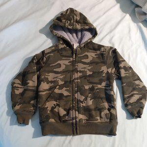 Faded Glory, children's grey lined camo full zip sweatshirt with hood (S /6-7)